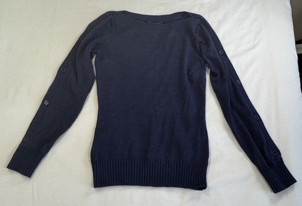 BCBGMAXAZRIA Runway Collection Navy Button Sleeve Sweater Size S